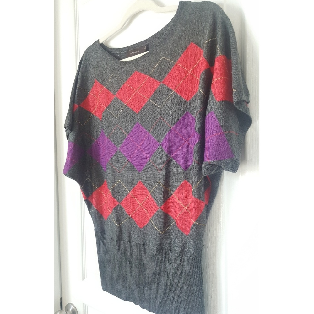 The Limited Argyle Scoop Neck Wool Blend Bat Wing Sweater. SIZE M
